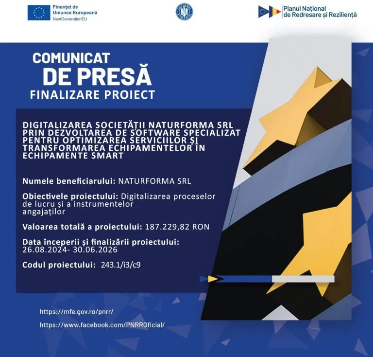 Press release in Romanian on the completion of NaturForma’s digital transformation project